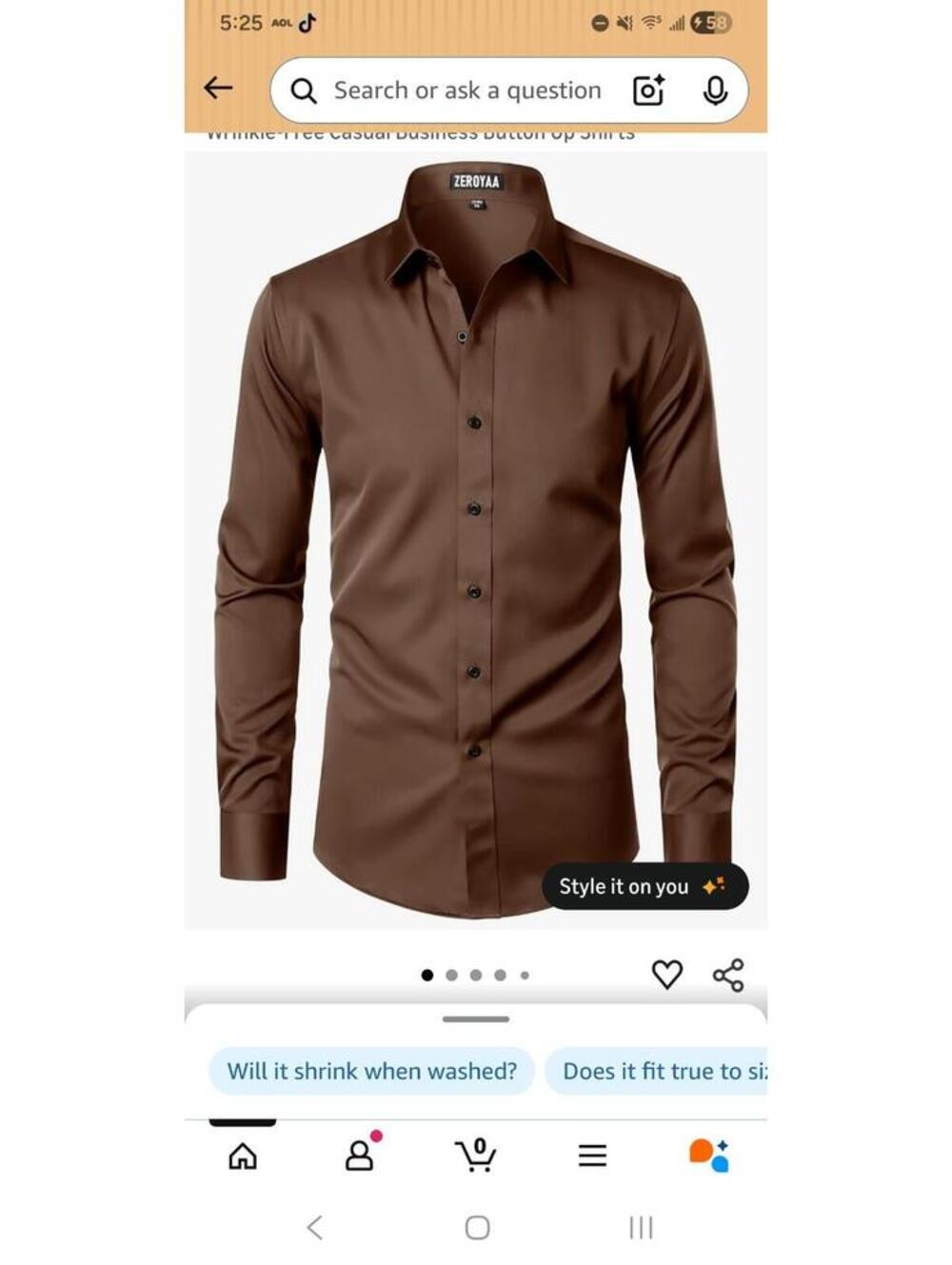 ZEROYAA NWT Men's Long Sleeve Dress Shirt Solid‎ Regular Fit Chololate Brown L